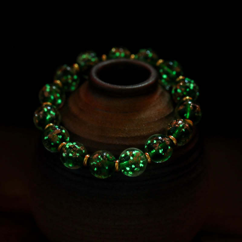 Gold Swallowing Beast Family Charm Luminous Fluorescent Liuli Glass Bead Success Bracelet