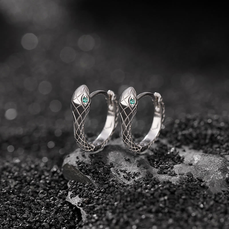 925 Sterling Silver Green-eyed Snake Shape Year Of The Snake Harmony Earrings