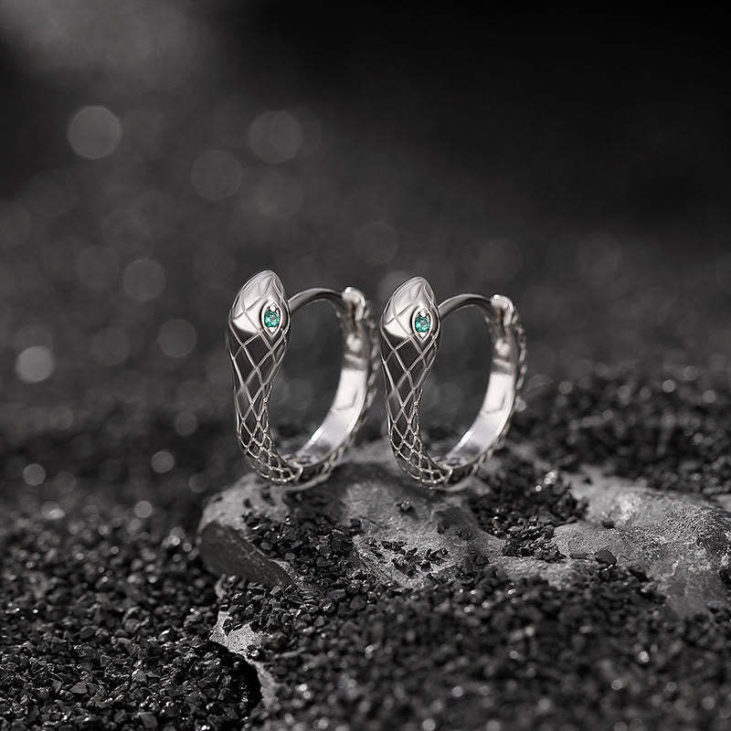 925 Sterling Silver Green-eyed Snake Shape Year Of The Snake Harmony Earrings