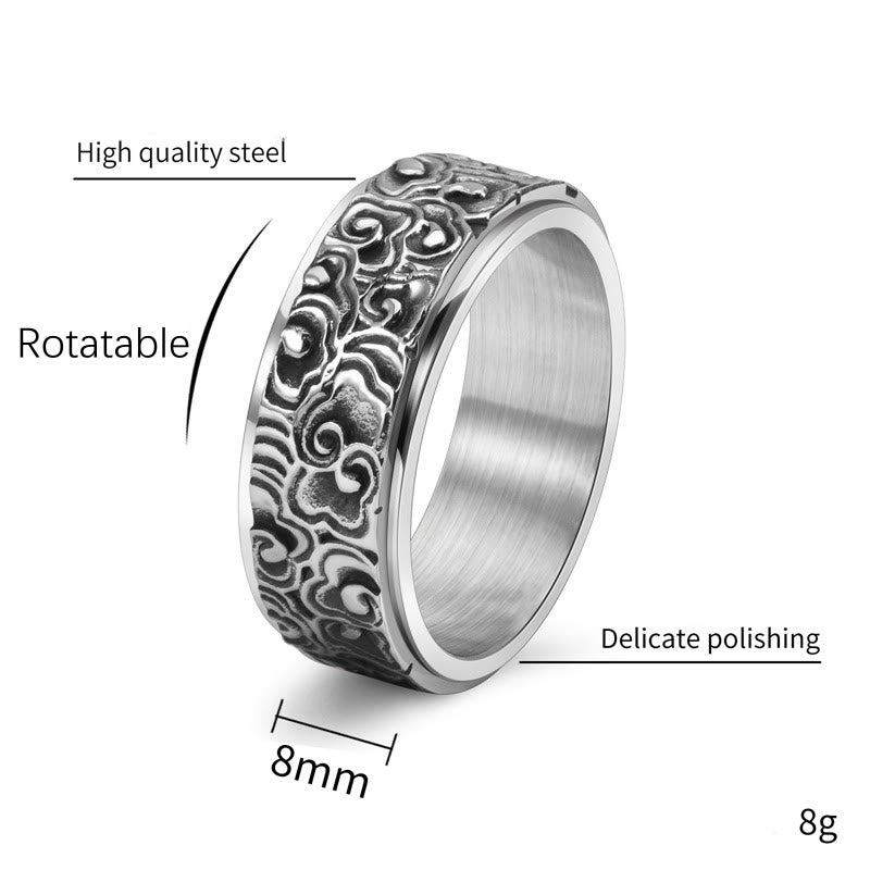 Auspicious Clouds Pattern Carved Titanium Steel Balance Rotatable Ring
