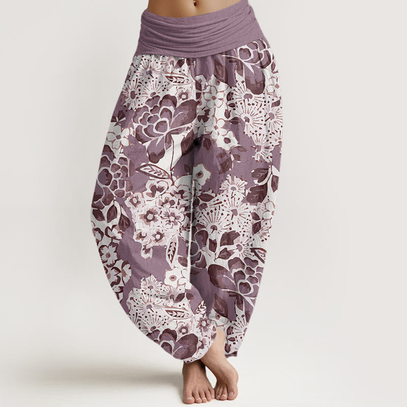 Peony Dandelion Flowers Women's Elastic Waist Harem Pants
