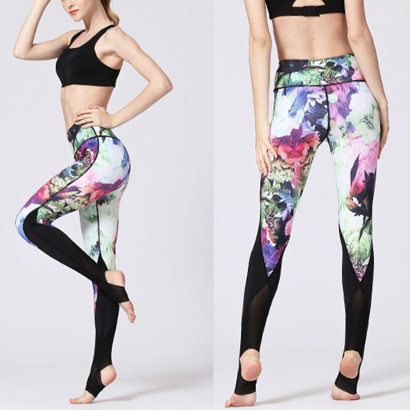 Rose Peony Flower Print Design Sports Fitness Yoga Leggings Women's Yoga Pants