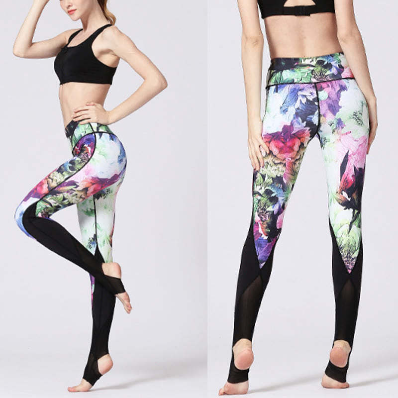 Rose Peony Flower Print Design Sports Fitness Yoga Leggings Women's Yoga Pants