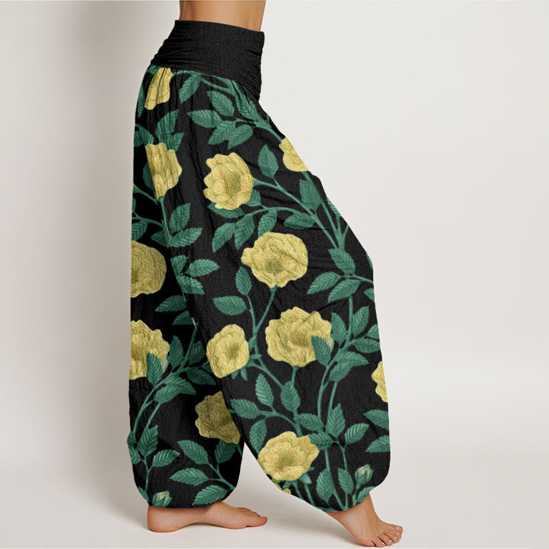 Rose Flowers Totem Pattern Women's Elastic Waist Harem Pants