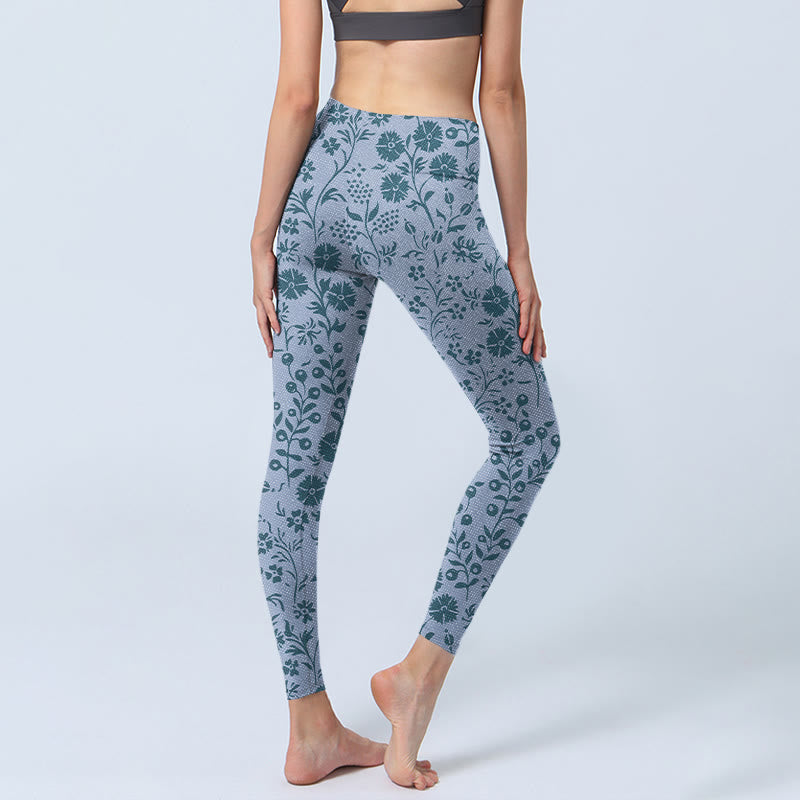Lush Flowers Plants Print Gym Leggings Women's Yoga Pants