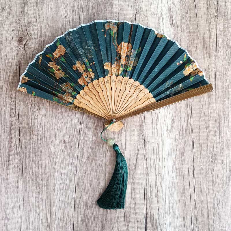 Flower Persimmon Bamboo Leaves Xiangyunsha Silk Handheld Bamboo Folding Fan
