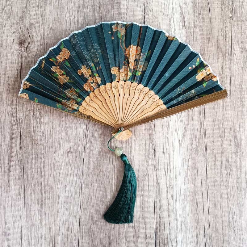 Flower Persimmon Bamboo Leaves Xiangyunsha Silk Handheld Bamboo Folding Fan
