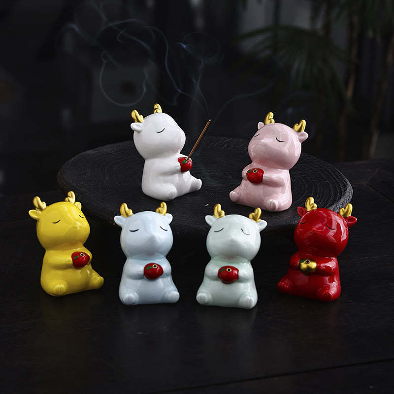 Cute Deer Holder Healing Ceramic Incense Burner Desk Decoration