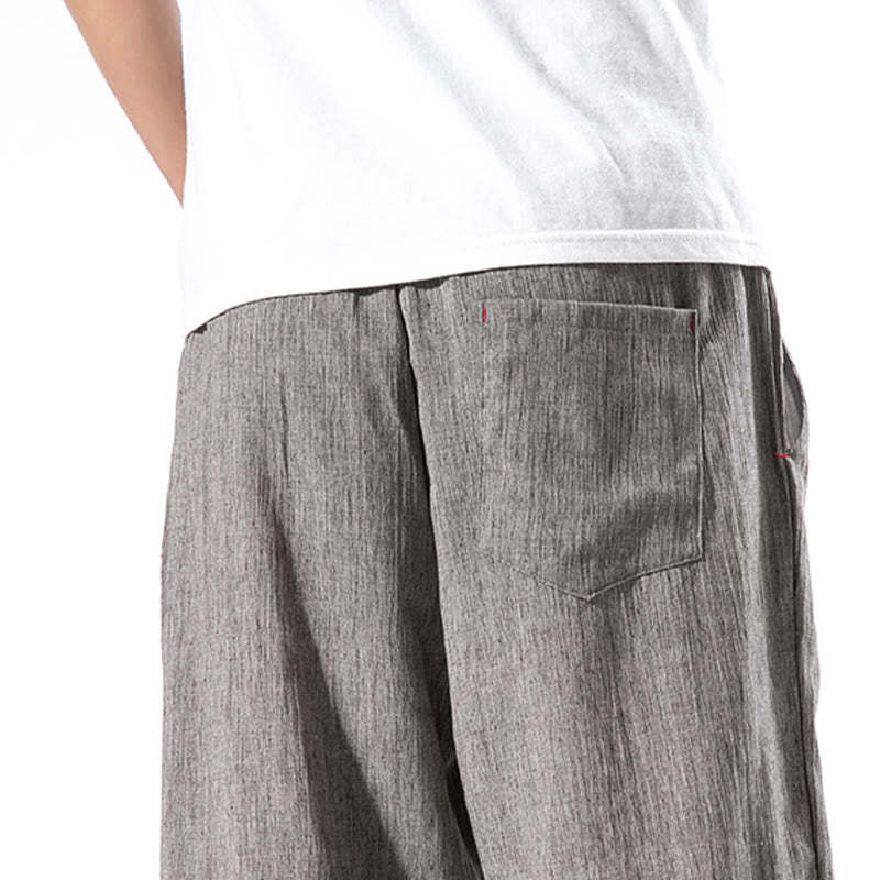 Casual Solid Color Drawstring Linen Men's Pants With Pockets
