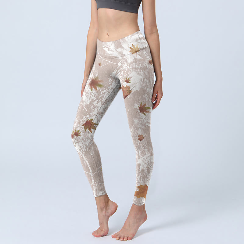 Maple Leaves Branches Print Gym Leggings Women's Yoga Pants