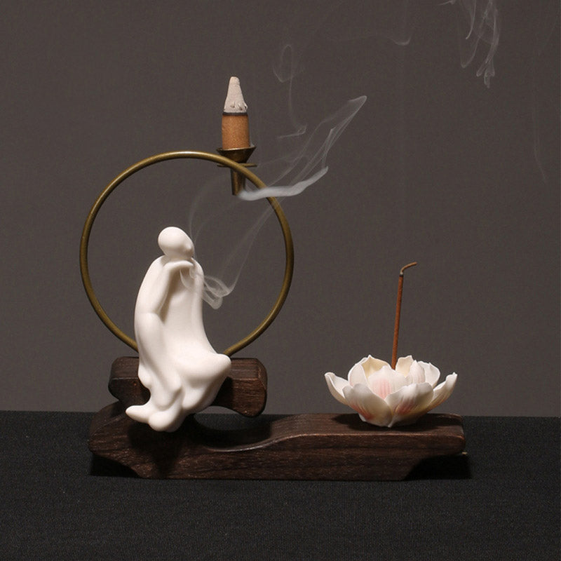 Ceramic Lotus Healing Meditation Incense Burner Decoration