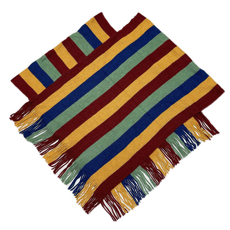 Tibetan Colorful Striped Design Shawl Tassels Pullover Winter Cozy Travel Scarf Wrap