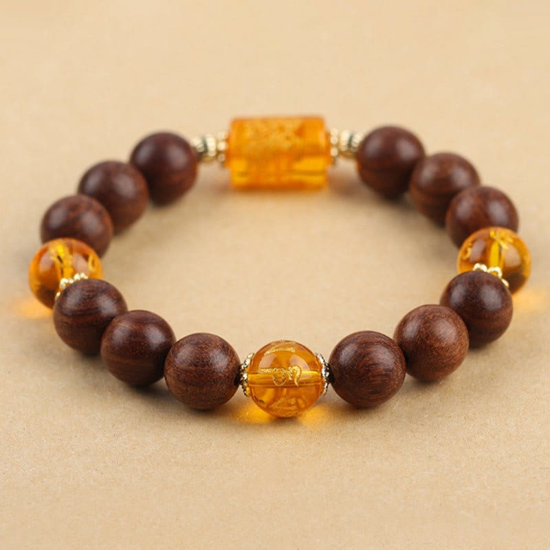 Natural Phoebe Zhennan Wood Om Mani Padme Hum God Of Wealth Crystal Protection Bracelet
