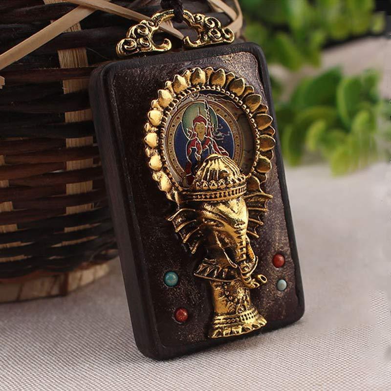 Ebony Wood Elephant God of Fortune mystic zen Blessing Necklace String Pendant