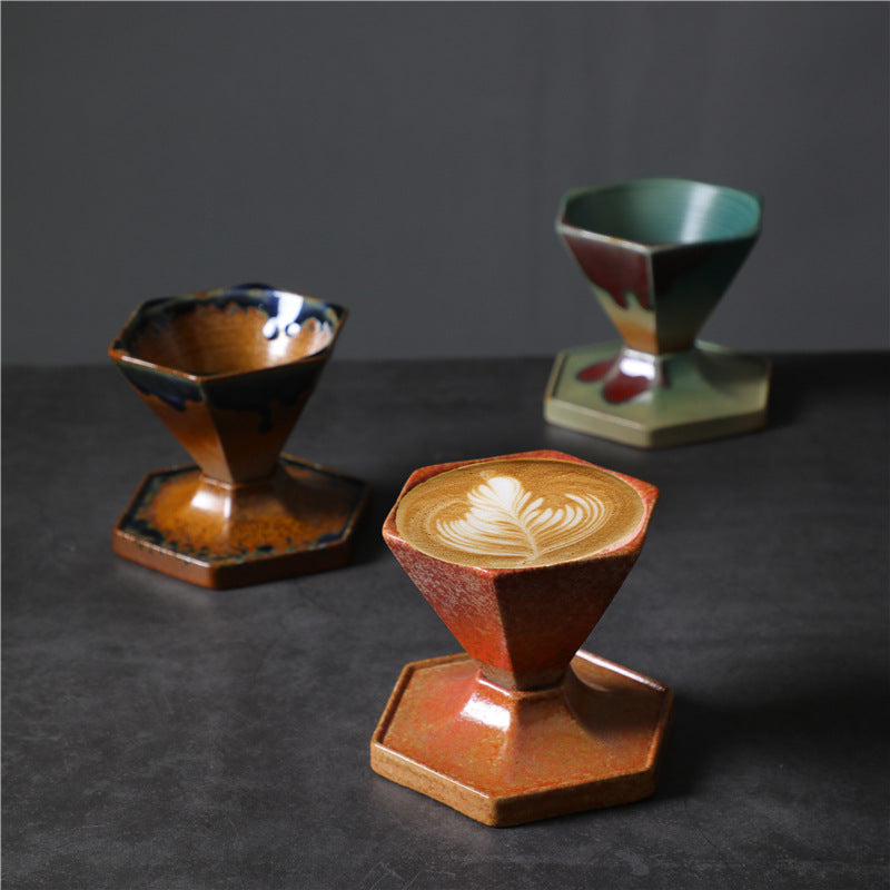 Hexagon Design Ceramic Tea Coffee Mug Coffee Cup With Base 170ml