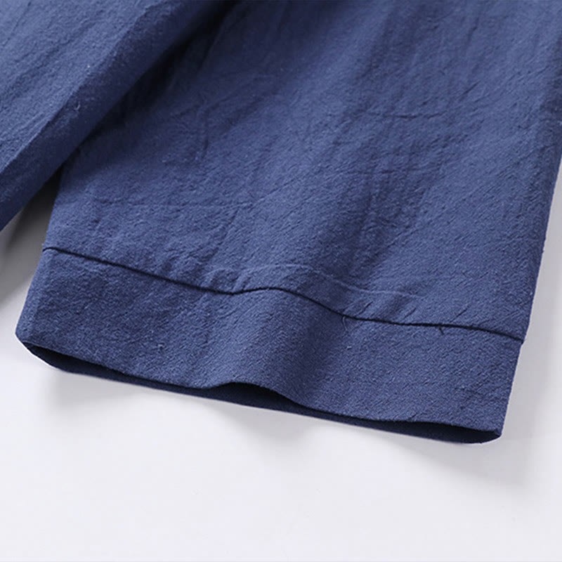Casual Plain Color One Button Three Quarter Sleeve Cotton Linen Men's Shirt