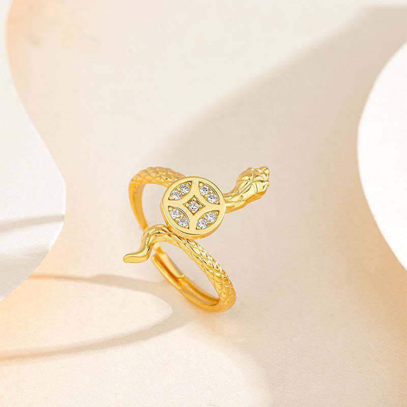 925 Sterling Silver Year Of The Snake Copper Coin Calm Ring