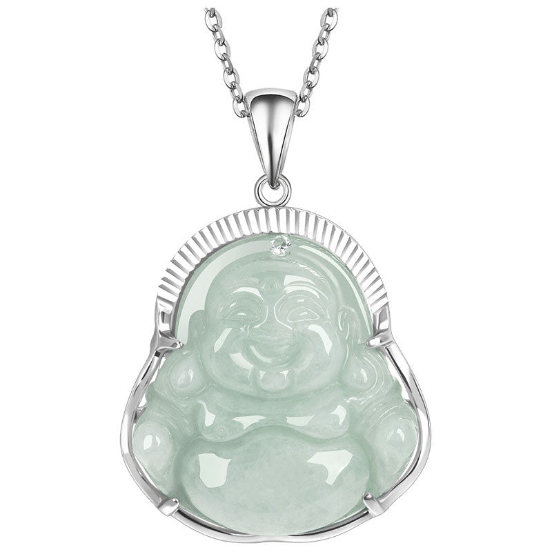 925 Sterling Silver Laughing mystic zen Jade Luck Calm Necklace Chain Pendant