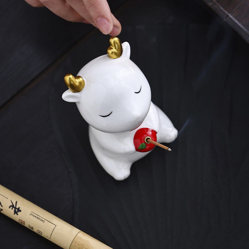 Cute Deer Holder Healing Ceramic Incense Burner Desk Decoration