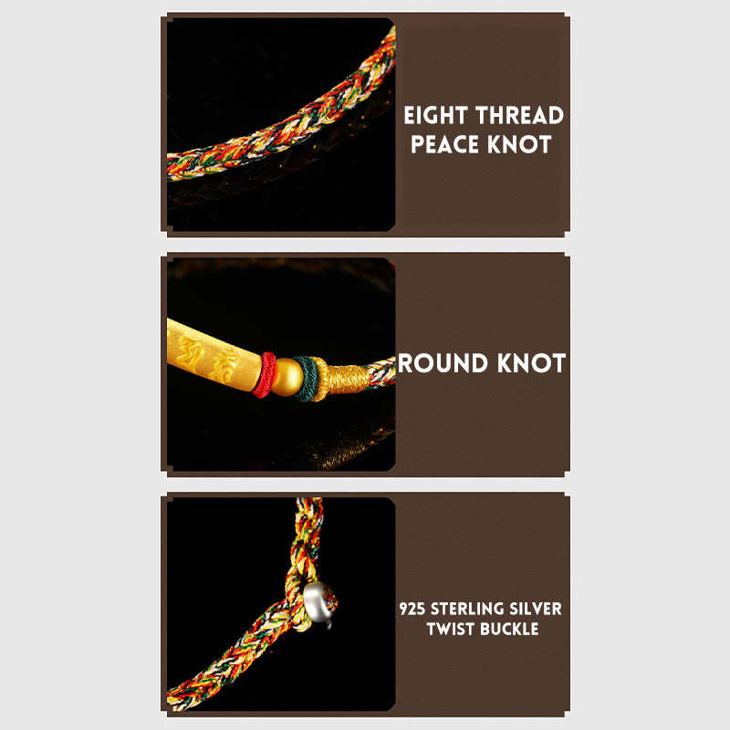 Tibetan 999 Gold Om Mani Padme Hum Handcrafted Eight Thread Peace Knot Luck Braided Couple Bracelet