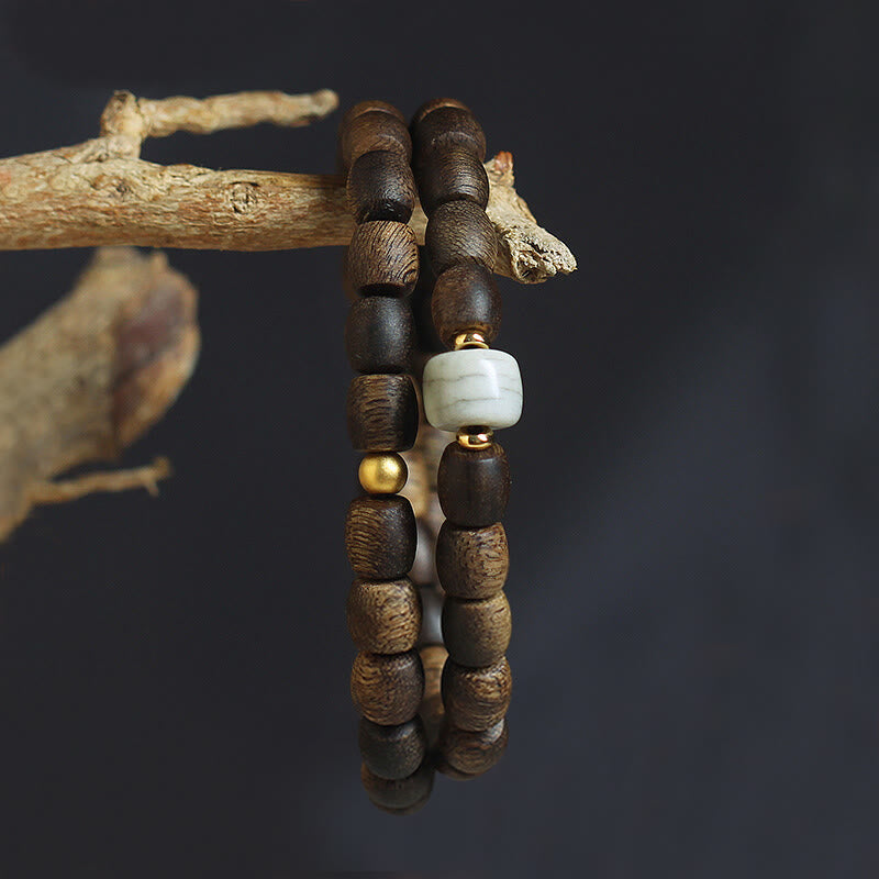 999 Gold Rare Tarakan Agarwood Tibetan Old Spirit Bone Balance Strength Double Wrap Bracelet