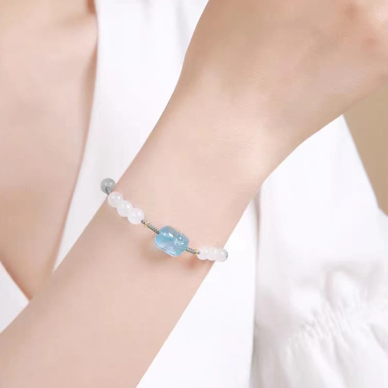 Natural Aquamarine PiXiu Hetian White Jade Healing Bracelet