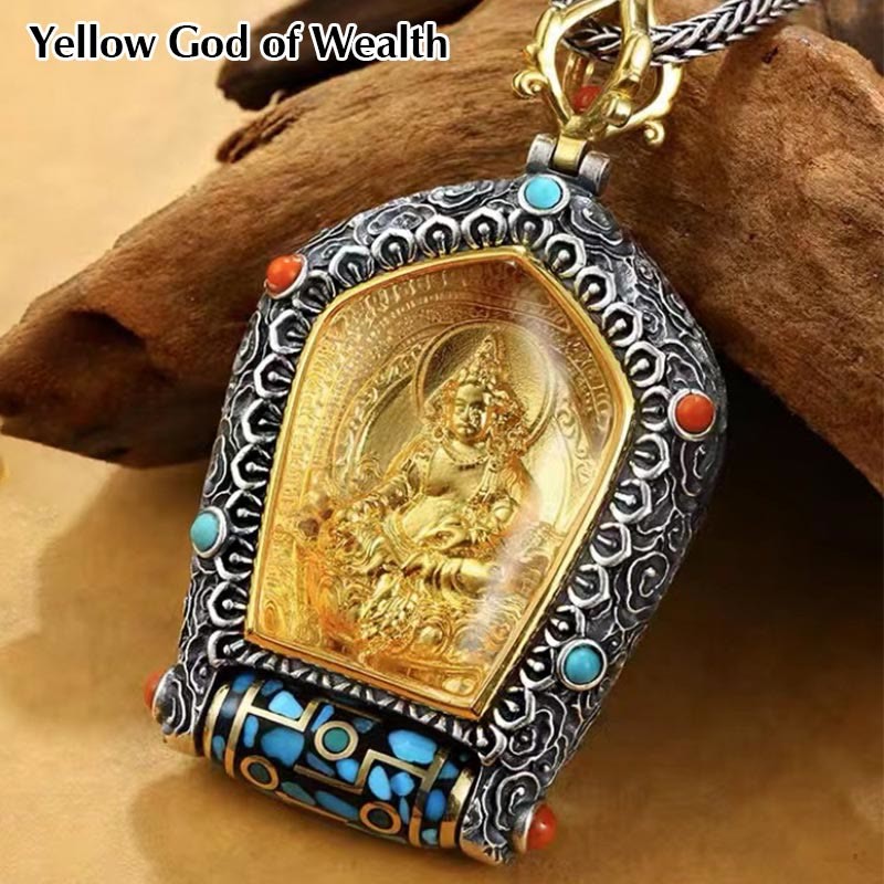 Tibet Chinese Zodiac Natal mystic zen Thangka Prosperity Rotatable Dzi Bead Necklace Pendant