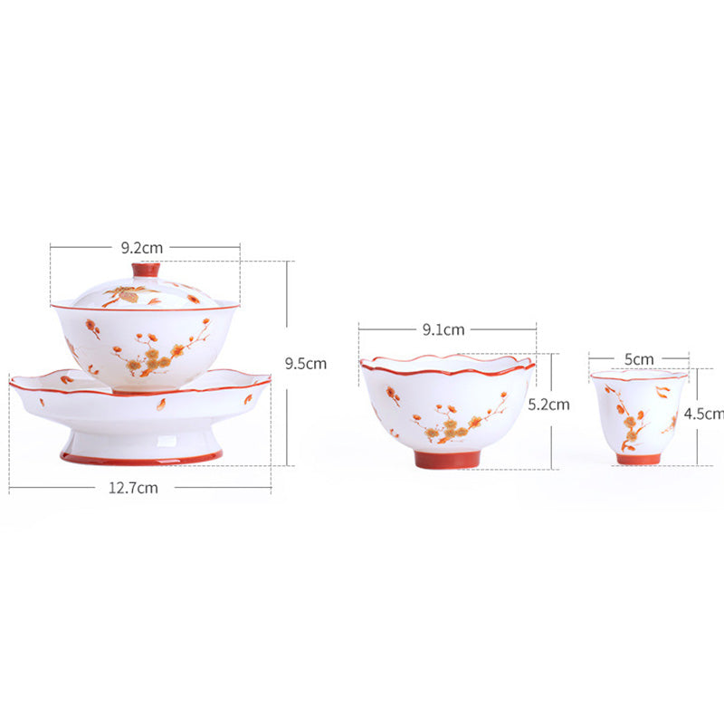 White Porcelain Flowers Ceramic Gaiwan Sancai Teacup Kung Fu Tea Cup And Saucer With Lid