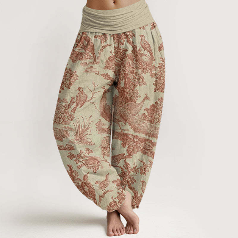 Birds Trees Branches Pattern Women's Elastic Waist Harem Pants