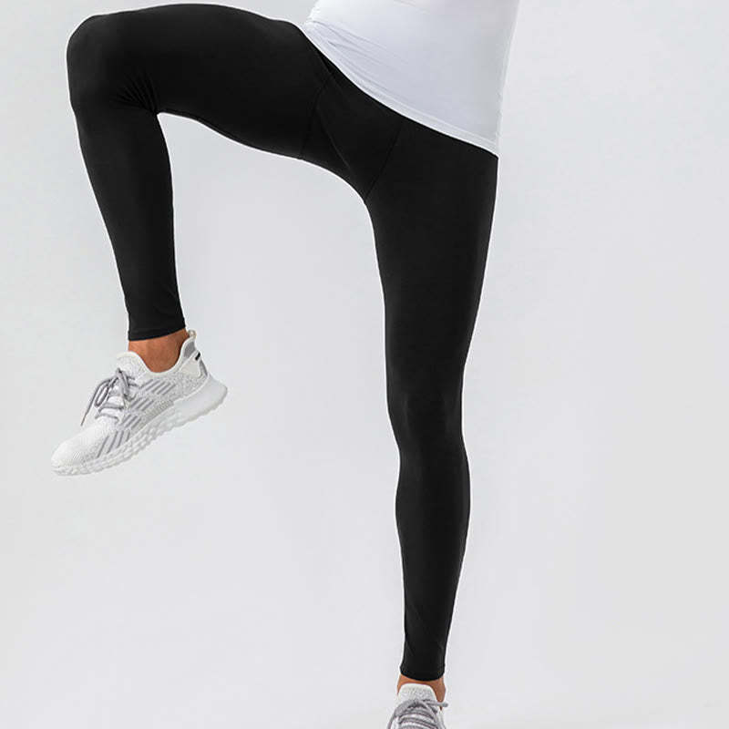 Plain High Waist Elastic Breathable Sports Men's Leggings Pants