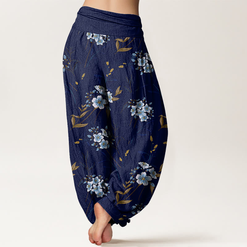 Casual Flowers Pattern Women's Elastic Waist Harem Pants