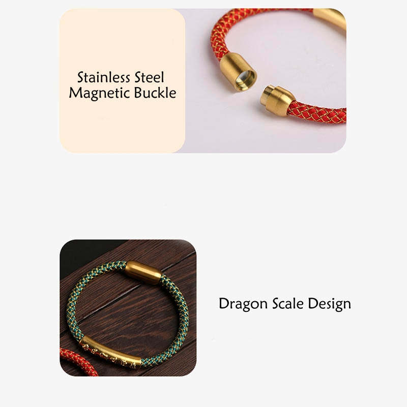 Handmade 999 Sterling Silver Om Mani Padme Hum Protection Dragon Scale Braided Magnetic Buckle Bracelet