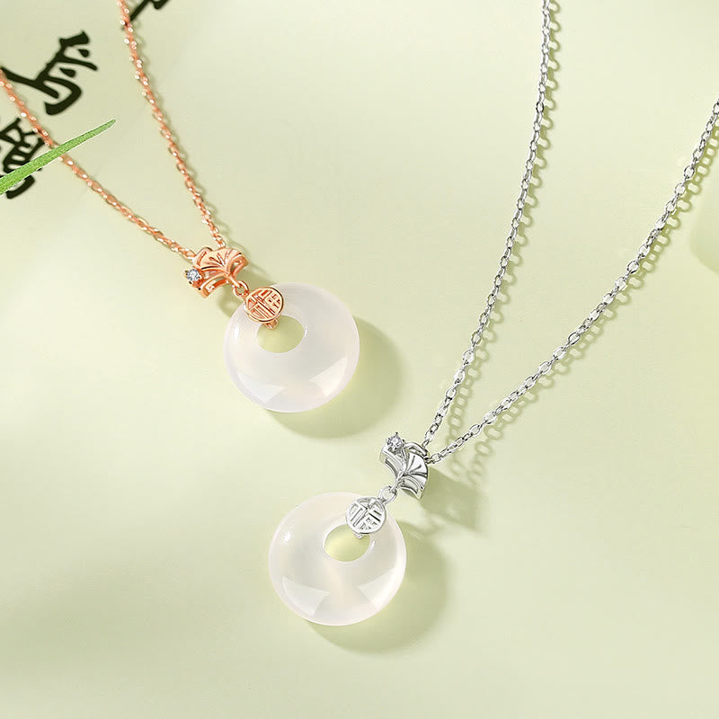 925 Sterling Silver Ginkgo Leaf Butterfly Rose Chalcedony Hetian Jade Peace Buckle Fu Character Harmony Necklace Pendant