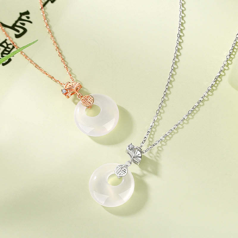 925 Sterling Silver Ginkgo Leaf Butterfly Rose Chalcedony Hetian Jade Peace Buckle Fu Character Harmony Necklace Pendant