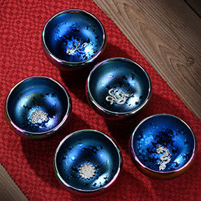 Lotus Dragon Phoenix Koi Fish Peacock Chinese Jianzhan Inlaid Kiln Change Ceramic Teacup Kung Fu Tea Cup