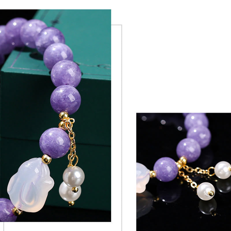 Natural Purple Chalcedony Rabbit Healing Bead Bracelet
