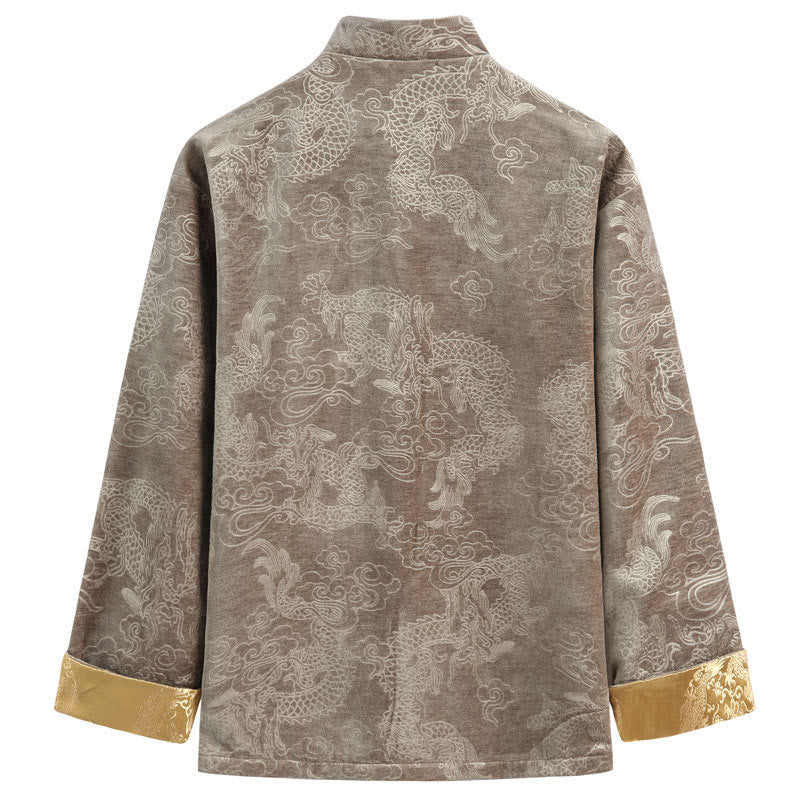 Chinese New Year Dragon Auspicious Clouds Frog-button Tang Suit Men's Jacket Shirt With Pockets