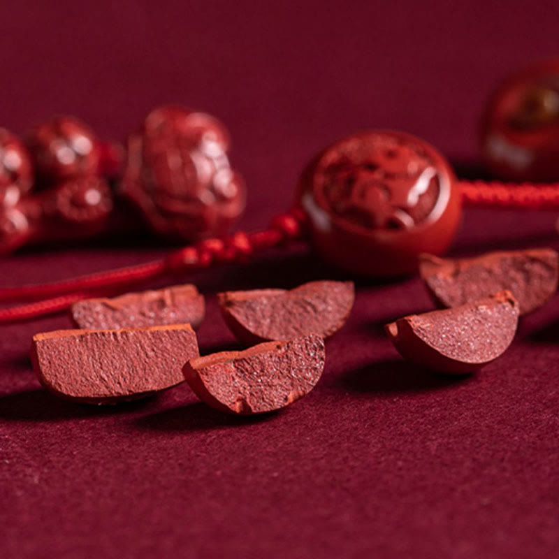 Natural Cinnabar Chinese Zodiac?Ruyi Handle Fu Character Lotus Blessing Red String Belly Chain