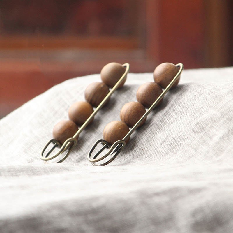 Vintage Sandalwood Agathis Alba Ebony Wood Peltogyne Beads Healing Brooch