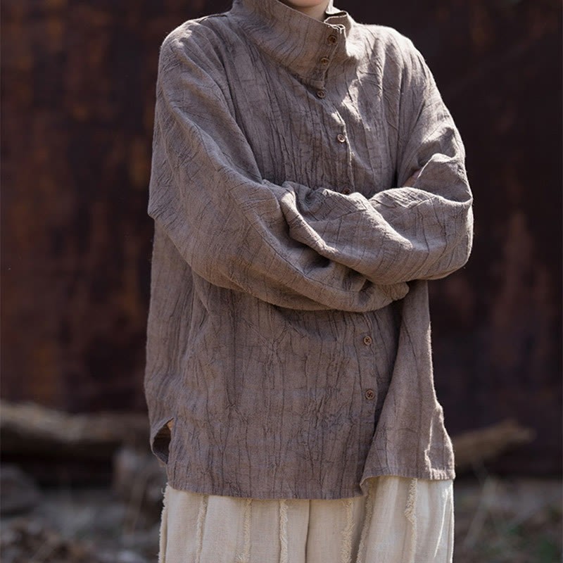 Turtleneck Dyeing Ramie Cotton Chinese Style Cardigan Clothing