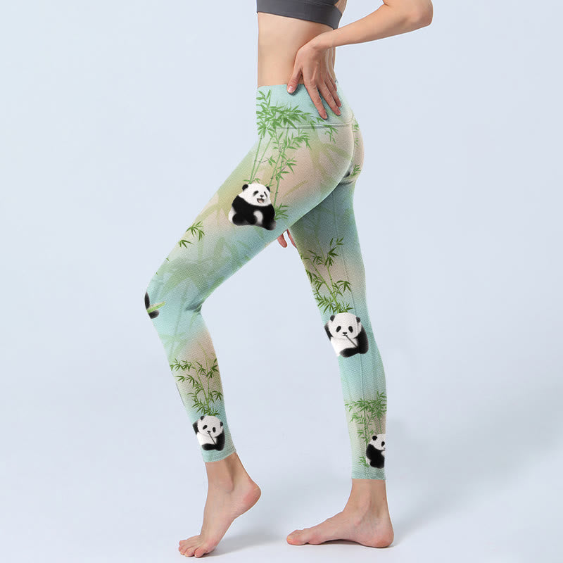 Pandas Bamboo Print Gym Leggings Women's Yoga Pants