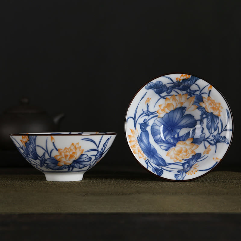Flowers Fu Character Mountains Lotus Cherry Blossoms Ceramic Teacup Kung Fu Tea Cup