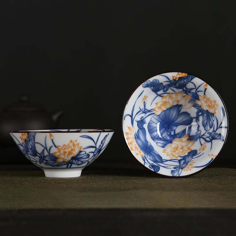 Flowers Fu Character Mountains Lotus Cherry Blossoms Ceramic Teacup Kung Fu Tea Cup