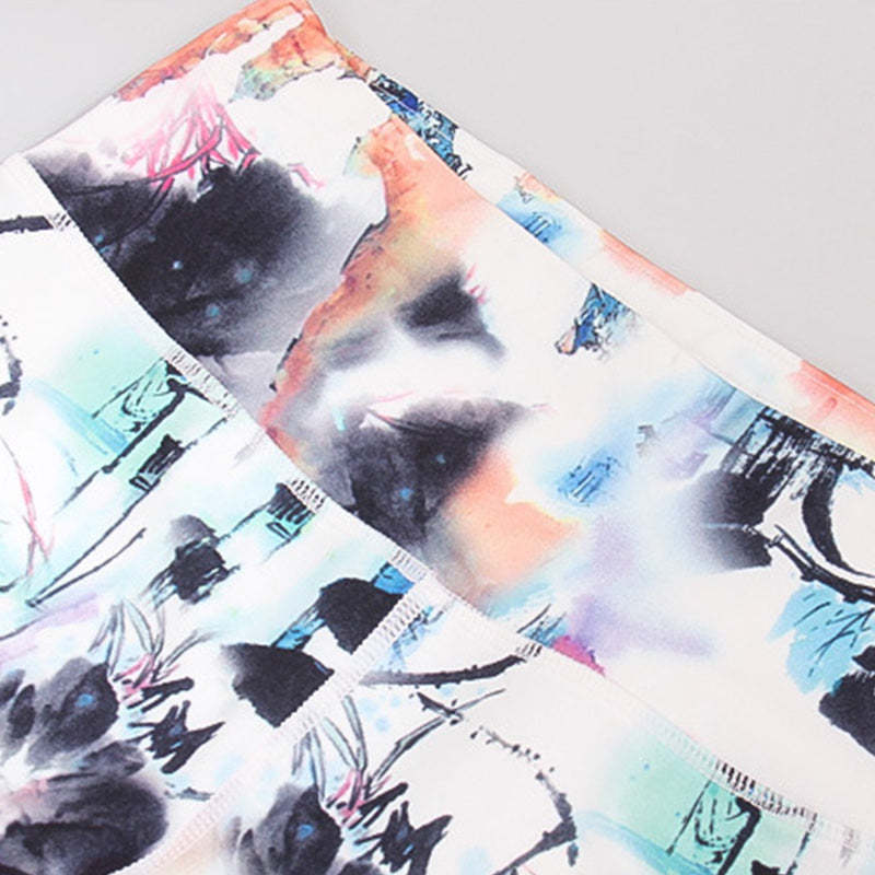 Pink Flower White Colorful Ink White Print Leggings Sports Fitness Yoga Women's Pants