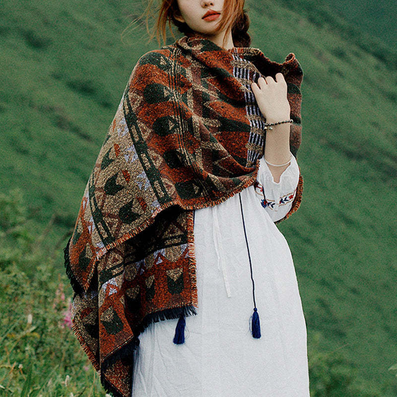 Tibetan Shawl Classic Geometry Pattern Winter Cozy Travel Scarf Wrap