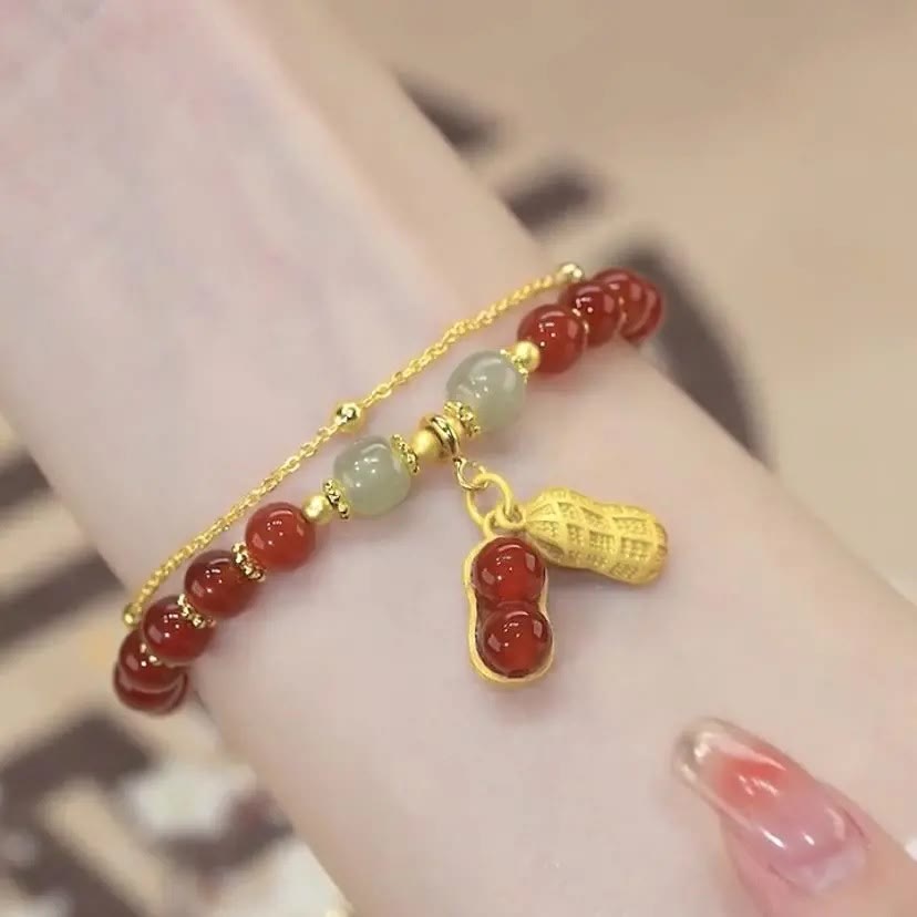 Jade Leaf Ginkgo Tulip Peanut Fu Character Luck Beaded Bracelet
