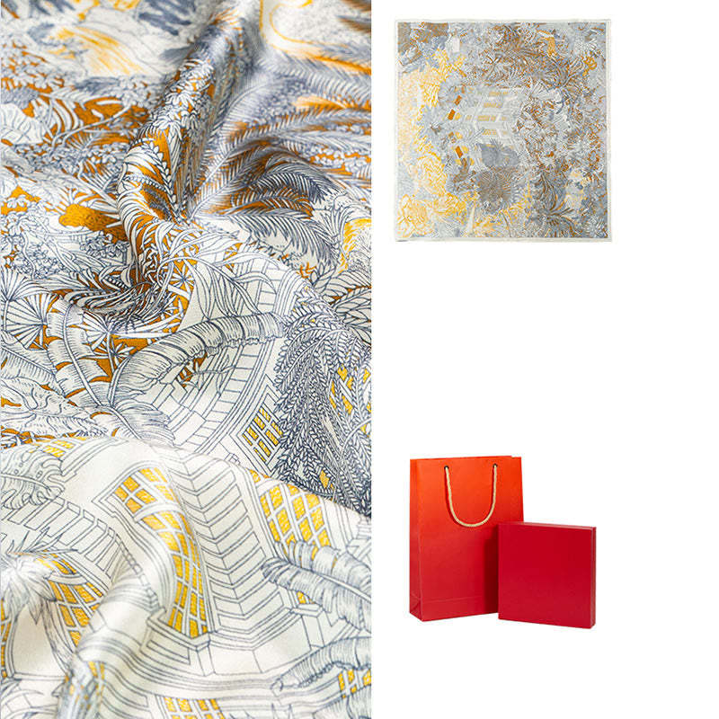Jungle Oil Painting Auspicious Clouds 100% Mulberry Silk Scarf Premium Grade 6A Double-sided Silk Neck Scarf