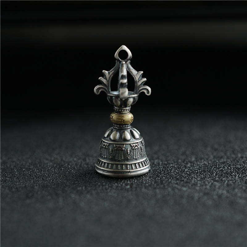 Tibet 925 Sterling Silver Om Mani Padme Hum Dorje Bell Vajra Engraved Enlightenment Pendant Hanging Decoration