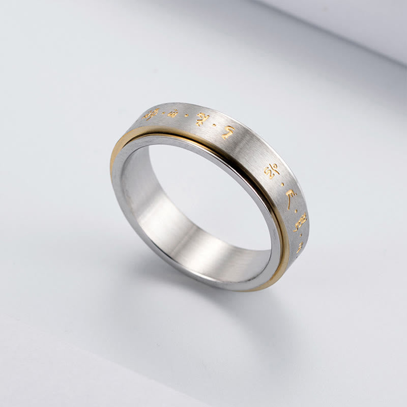 Tibetan Mantra Titanium Steel Balance Rotatable Ring