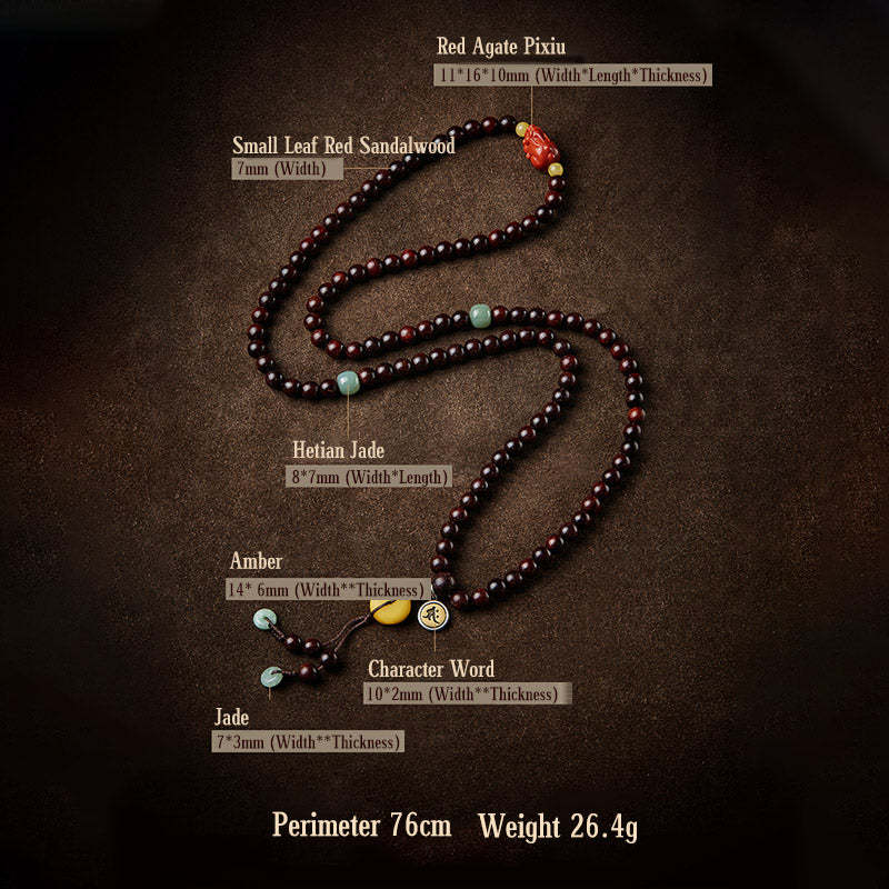 Chinese Zodiac Natal mystic zen 108 Mala Beads Small Leaf Red Sandalwood Red Agate PiXiu Protection Bracelet